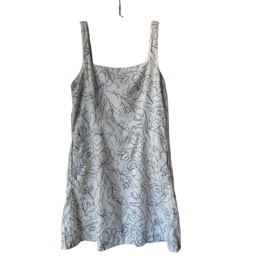 A New Day‎ Womens XS Cream Black Floral Cotton Linen Blend Mini Dress W/Pockets